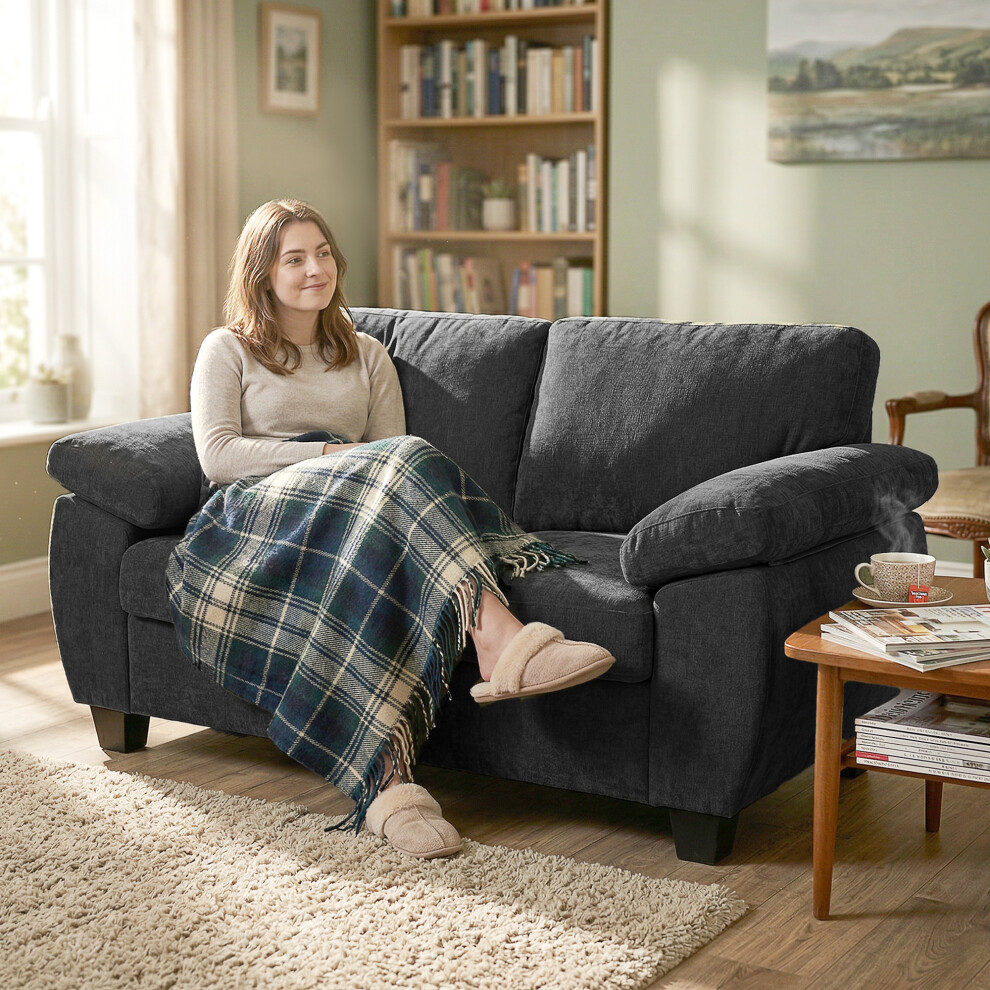 Homcom (Grey) 2 Seater Sofa, Chenille Small Sofa With Spring Cushions Grey