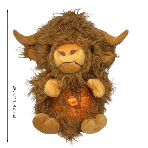 Λούτρινο ζωάκι Highland Cow με ρεαλιστική αναπνοή, φως και μουσική – ρυθμιζόμενες 1