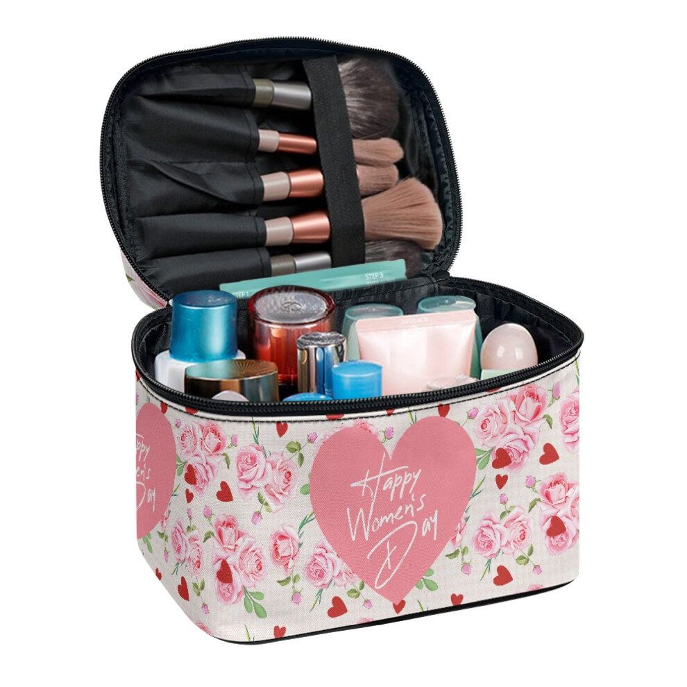 Heart Travel Cosmetic Organizer Bag Wide Open Portable Pouch Travel Portable Lightweitht Makeup Brush Holder Storage for Traveling Women