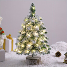 Lighted Christmas Tree Flocked Snow Tree Pre-Lit Artificial Tabletop Decor for Holiday Display & Festive Home Ambiance(White)
