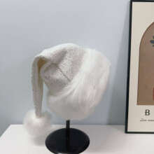 Sequin Christmas Santa Claus Hat with Faux Fur,Deluxe Holiday Sequins Knitted Christmas Hat Headwear Accessories
