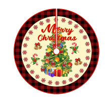 35" Red & Black Plaid Christmas Tree Skirt with Snowflake Pattern – Soft Fluffy Xmas Mat, Compatible with All Tree Stands