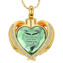 Crystal Heart Urn Necklace for Ashes – Wings Cremation Locket for Human/Pet Memorial, Includes Filling Kit