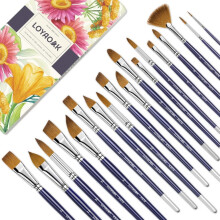 18pcs Synthetic Sable & Natural Hair Watercolor Brushes Set – Round, Flat, Filbert, Dagger, Fan, Angular, Cat's Tongue, Liner