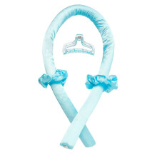 Heatless Curling Rod Headband with Silk Ribbon & Hair Claw Clip – Overnight Soft Waves Styling Tool (Blue)