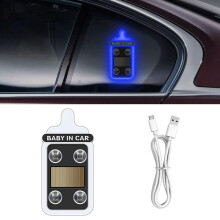 "Baby in Car" Solar LED Safety Light - Ice Blue Glow, Auto On/Off, 4 Suction Mounts [Type-C Charging, Dual Power]