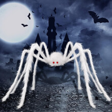 Giant Halloween Hairy Spider,Realistic Scary White Furry Spider Props Decoration for Indoor and Outdoor Decoration,Large Spooky Spider with Red Eyes