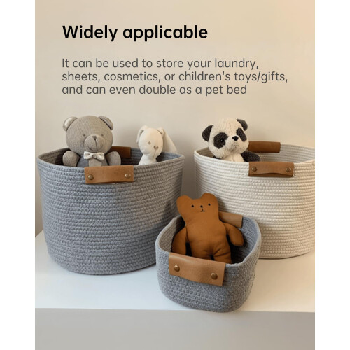 Cotton Woven Basket with Leather Handle 1 Pack 2