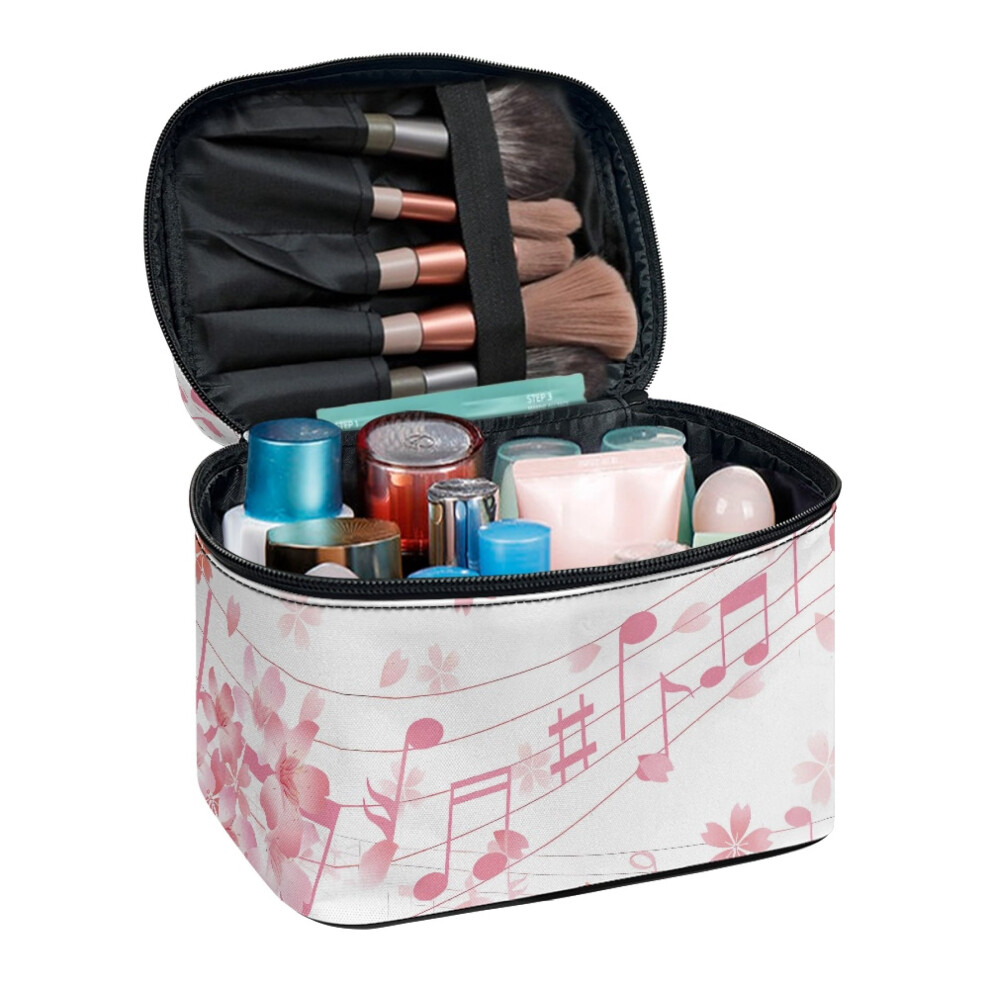Cherry Blossom Polyester Cosmetic Organizer Bag with Brush