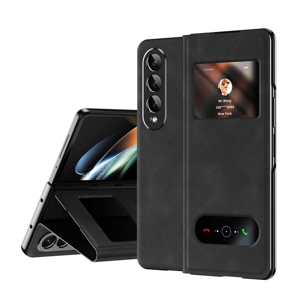 Slim Leather Case With Clear Window & Kickstand For Samsung Galaxy Z Fold 3 Â Shockproof, Anti-Scratch, Black 9485826750130