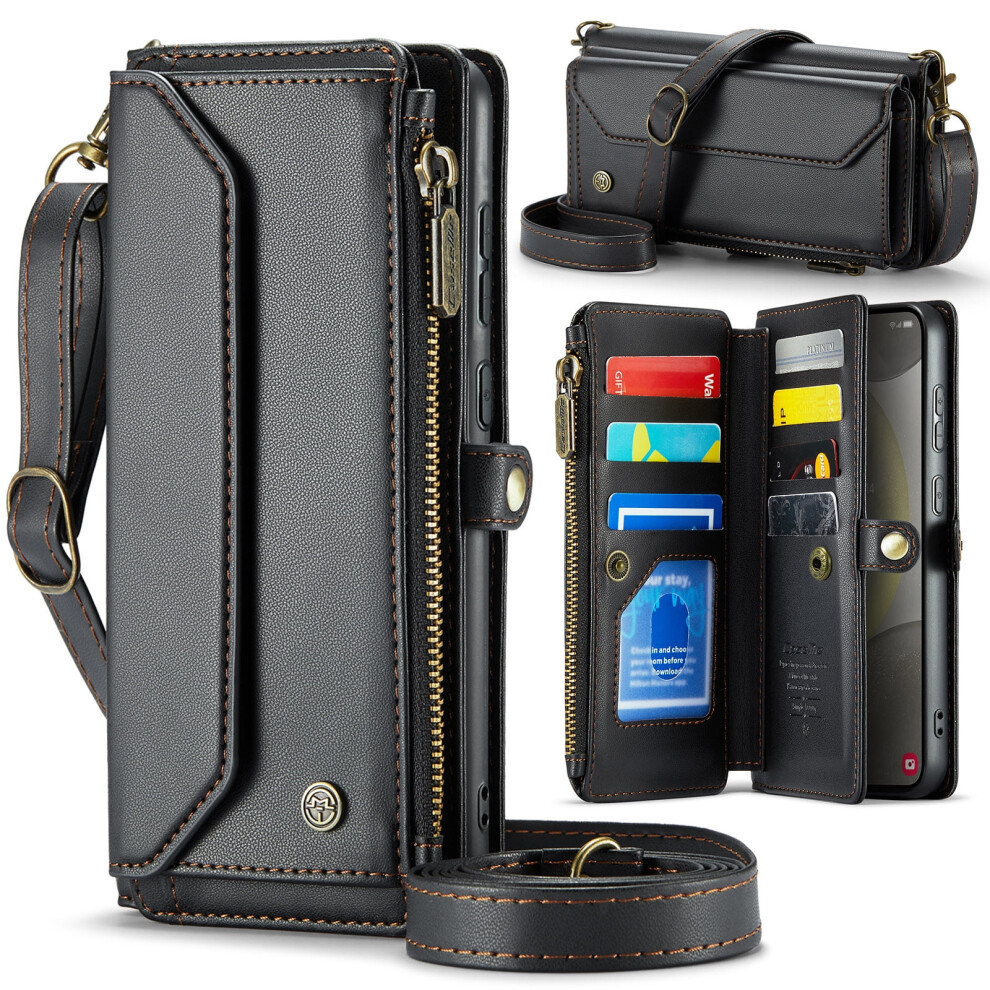 Allytechgroup Crossbody Wallet Case Compatible With Samsung Galaxy A15 5G Â Rfid Blocking, Shockproof, Zipper Pocket, Wrist Strap, Black 9101399439639