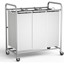 WarmHavenLaundry 3-Section Heavy-Duty Rolling Hamper with Removable Liners, Space-Saving Organizer for Laundry Room, Apartment, Dorm, Closet (Gray)