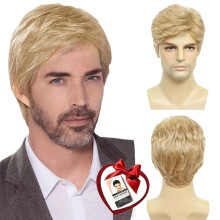 Perruque synthĂ©tique pour homme avec frange diagonale – Courte et lisse, noire/grise/dorĂ©e claire, convient Ă la plupart des tĂŞtes, facile Ă