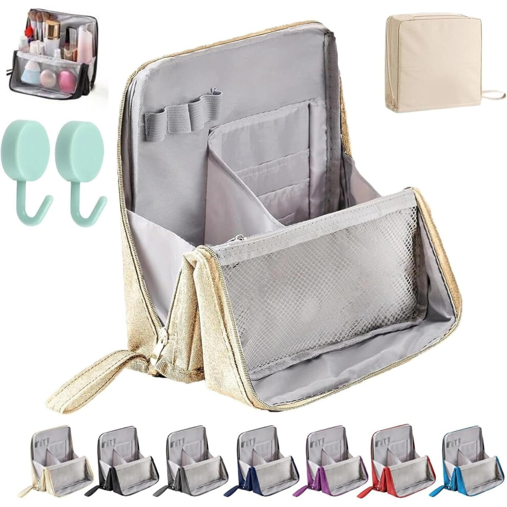 Doresty Standing Makeup Bag â Portable, Large Capacity, Multi-purpose Toiletry Bag with Compartments