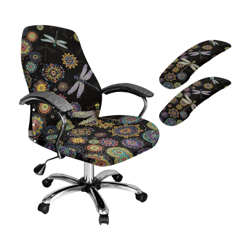 Boho Mandala & Dragonfly Print Office Chair Cover Set with Armrest Covers â Removable, Washable, Easy Install-image-OPC-PSD98K8-NEW