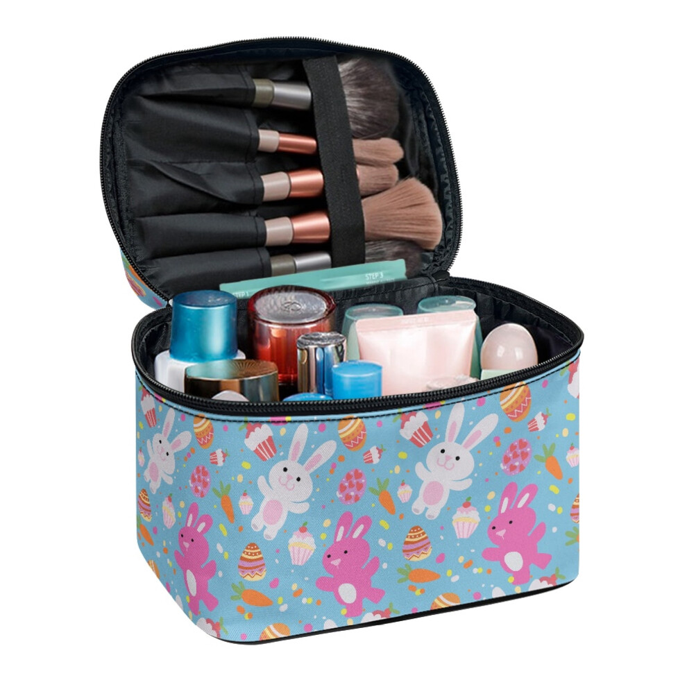 Rabbit Easter Egg Pattern Portable Makeup Bag with Brush Holder Durable Airport for Women Her for Cosmetics