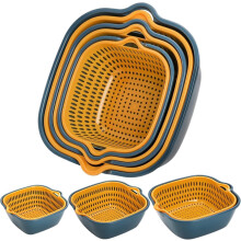 Coș de spălat legume stivuibil cu 6 bucăți, set de strecurătoare de bucătărie cu sita pentru bol, coș de scurgere din plastic durabil pentru
