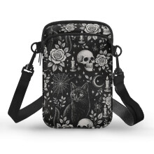 Damen-Umhängetasche aus Polyester mit Katzen- und Rosenmuster, Reißverschluss, Schultertasche für den täglichen Gebrauch im Freien