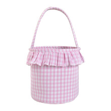 Panier tressé à carreaux avec pompon, sac de Pâques personnalisé avec motif lapin, seau à œufs à carreaux à volants – Idéal pour les