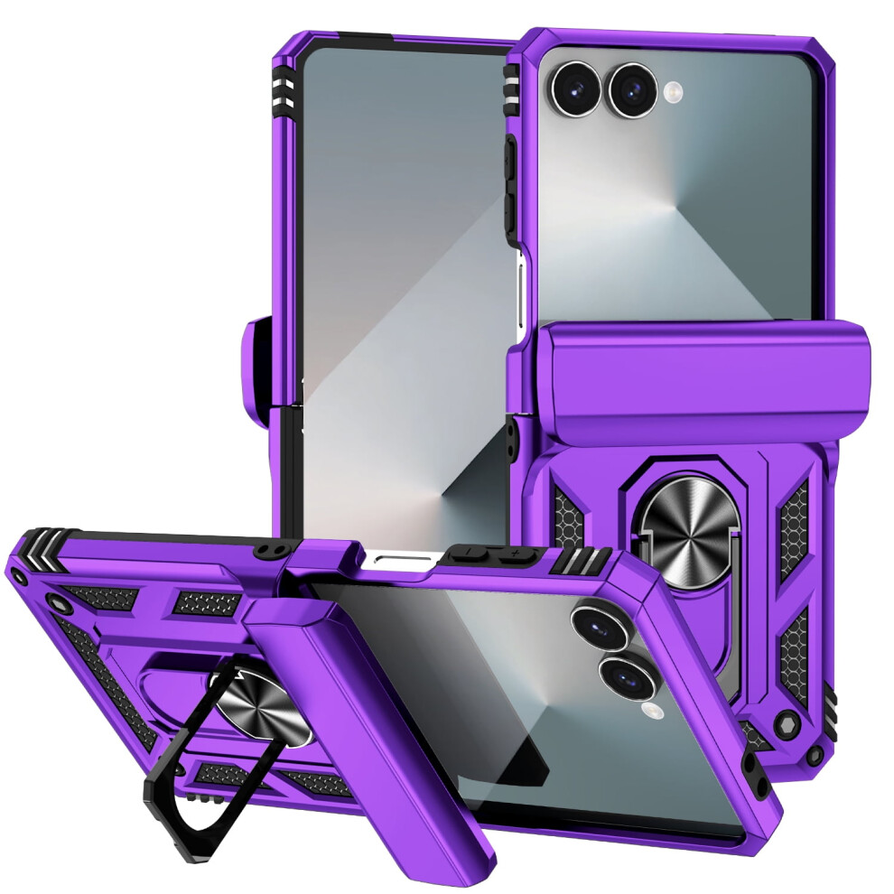 Rugged Phone Case For Compatible With Samsung Galaxy Z Flip 7 – Military-Grade, Drop-Proof, Tpu Bumper With Kickstand Purple 9341593607674