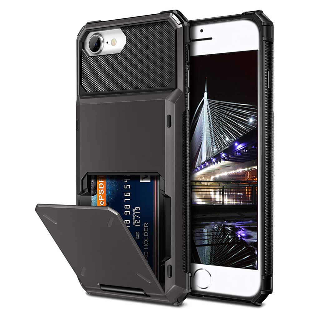 Wallet Case For Iphone Se 2022/2020, 7, 8 Â Credit Card Holder, Dual-Layer Rugged Tpu + Hard Shell Cover, Â Compatible With Apple Gray 9152228649545