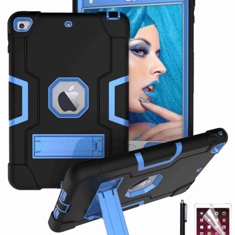 Compatible With Ipad Mini 5 & Mini 4 (2019/2015, 7.9"), Shockproof 3-Layer Rugged Case With Kickstand & Hd Screen Protector, + Black/Blue 9485826752851