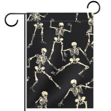 Bandiera da giardino con scheletri danzanti divertenti, 71x102 cm, decorazione verticale bifacciale per esterni.