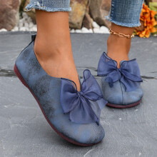 Women's Faux Suede Ballet Flats Square Toe Bowknot Slip-On