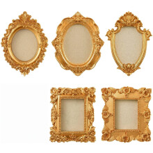 5 Pcs Magnetic Picture Frames for Refrigerator - Mini Vintage Gold Frames with Hooks & Rope, Wall-Mountable/Hangable Antique Photo Frames