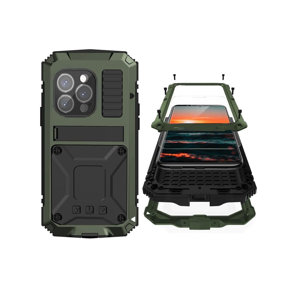Metal Case Compatible With Iphone 15 Pro Max Â Aluminum Military-Grade Rugged Armor With Metal Stand, Screen Protector & Drop-Tested Shockproof Full 9009879537526