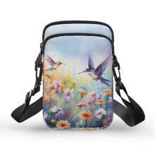 Doppellagige Schultertasche mit Kolibri-Blumenmuster für Damen und Herren