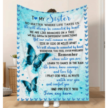 Sisters Inspirational Quotes Knitted Polyester Flannel Blanket – Soft Digital Printed, All-Season, Versatile Gift – 1pc, compatible with