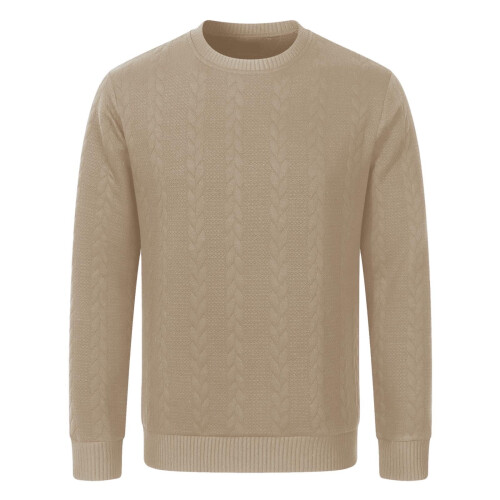 Men's Solid Round-Neck Heavy Jacquard Pullover Sweater
