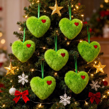 Furry Faux Fur Heart Ornaments 12 Pieces