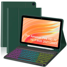 Étui clavier rétroéclairé arc-en-ciel pour Kindle Fire HD10 et 10 Plus (2021/2023), 10,1 pouces, détachable, magnétique, emplacement pour