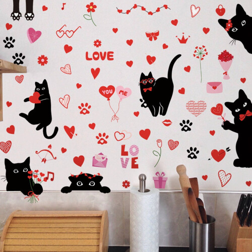 Black Cat Window Clings for Valentine's Day 6 Sheets 96 PCS