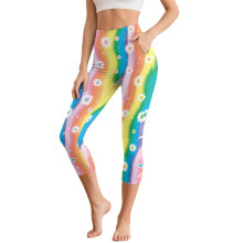 Százszorszép mintás, szivárványmintás jóganadrág nőknek, magas derekú capri leggings, lélegző edzőleggings sporthoz, XS