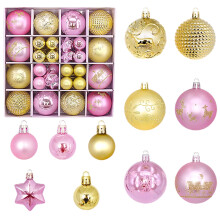 44pcs Christmas Ornament Balls (12x6cm + 28x3cm + 4xStar), Pink, for Tree, Holiday, Wedding – Clearance