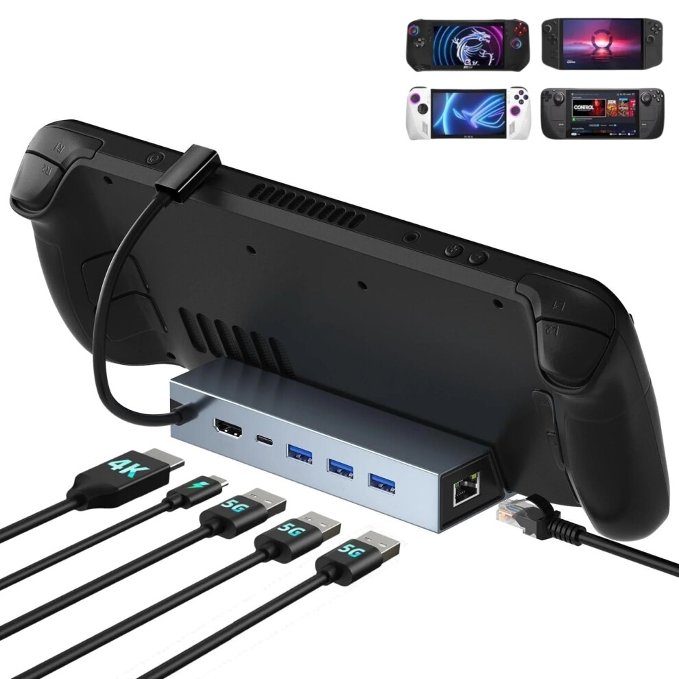 6-In-1 Dock For Steam Deck & Rog Ally: 4K@60Hz Hdmi, 1Gbps Ethernet, 3X Usb 3.0, 100W Pd Charging 9152228649361