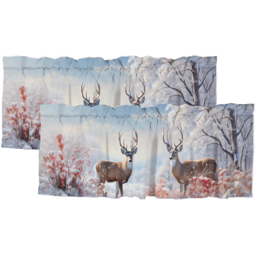 Κουρτινόξυλα Winter Forest Deer για παράθυρα κουζίνας, ρουστίκ διακόσμηση καμπίνας,