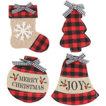 4pcs Christmas Cutlery Holders Set – Premium Linen Plaid Silverware Organizer Bags, Festive Fork Pouches for Xmas Table & Party, Compatible with