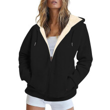 Geansaí le hoodie lomra tarraingthe le sreangán do mhná, geansaithe le zipper, seaicéid fhada-mhuinchille ócáideacha, geansaí le pócaí.
