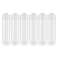 6 botellas de plástico invertidas de 16 oz, dispensadores de condimentos con válvula grande y punta recargable para salsas.