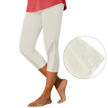 Women's Capri Leggings Beige Mesh Design Knee-Length