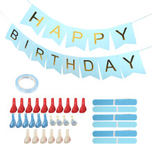 Blue Balloon Paper Flower Ball Decor Set for Birthday Party, Aluminum Foil