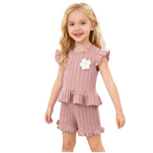 Pink Ribbed Knit Top and Shorts Set for Girls Size 6-7 T