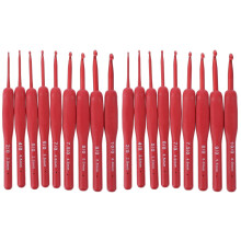 Red Round Handle Crochet Needles Set of 18