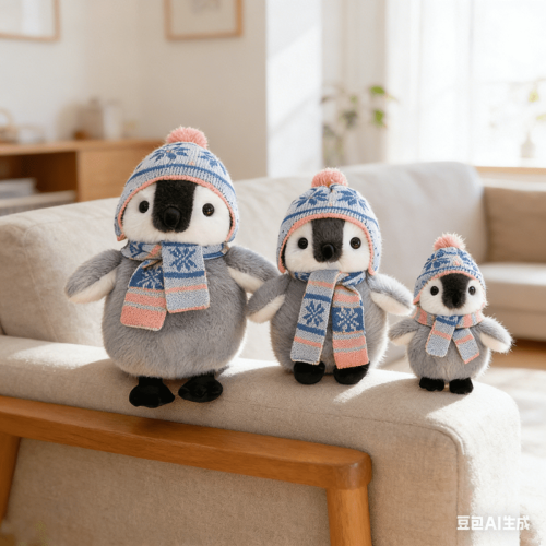 Gorro de punto con bufanda de pingüino de peluche con peso 1