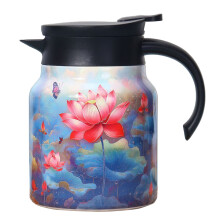 Isolierte Edelstahl-Thermoskanne für Heißgetränke, 1000 ml, Vintage-Blumenmuster, mit Teesieb und Deckel, für Zuhause und Büro, Himmelblau