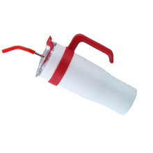 Tazza Isolata per Auto da 1250ML in Acciaio Inox Bianco con Cannuccia per Viaggio
